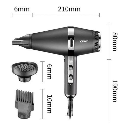 Фен для волосся VGR V-451 іонізація, турбо режим, 3 насадки, 2 швидкості 2200 Вт Чорний 512194 фото