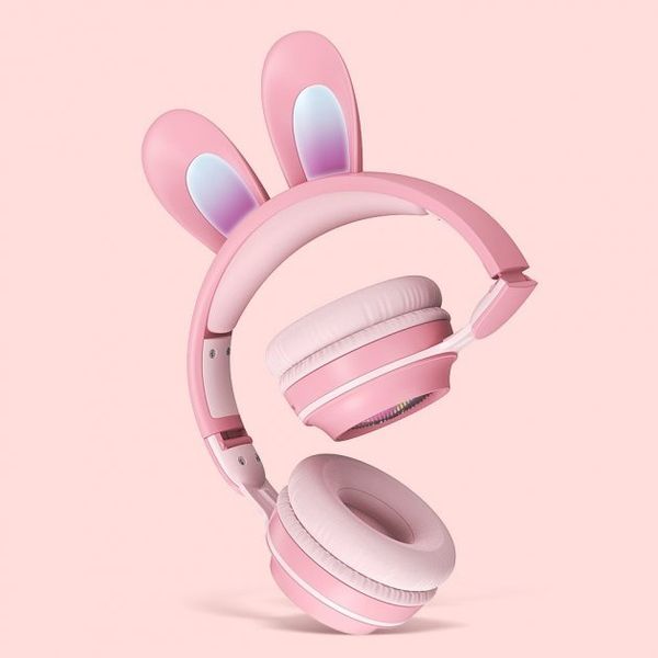 Беспроводные наушники Rabbit Ear KE-01 с LED подсветкой, радио, MicroSD, Mint green 524423 фото