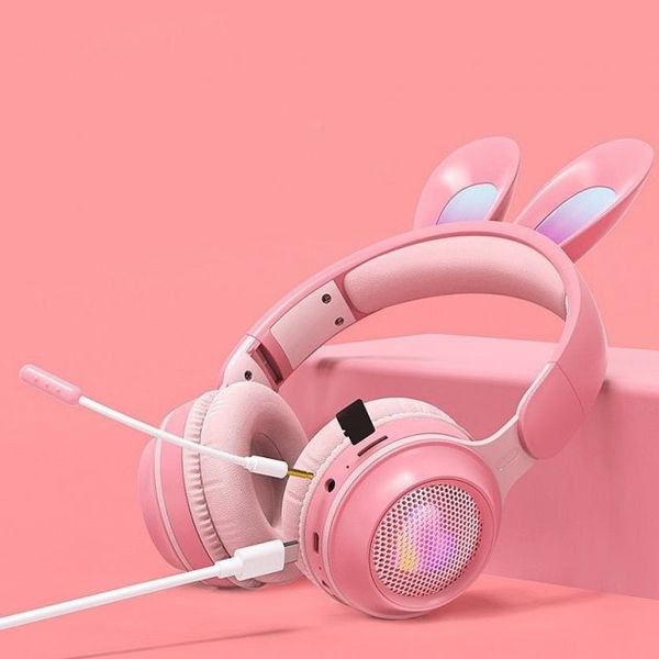 Беспроводные наушники Rabbit Ear KE-01 с LED подсветкой, радио, MicroSD, Mint green 524423 фото