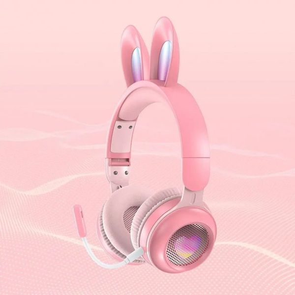 Беспроводные наушники Rabbit Ear KE-01 с LED подсветкой, радио, MicroSD, Mint green 524423 фото