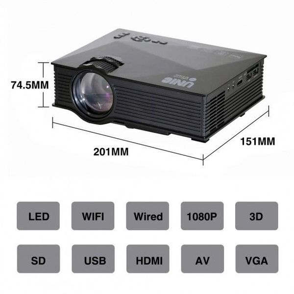 Проектор портативный мультимедийный для домашнего кинотеатра презентаций LCD Unic JSQ-UC68 Wi-Fi Черный 447857 фото