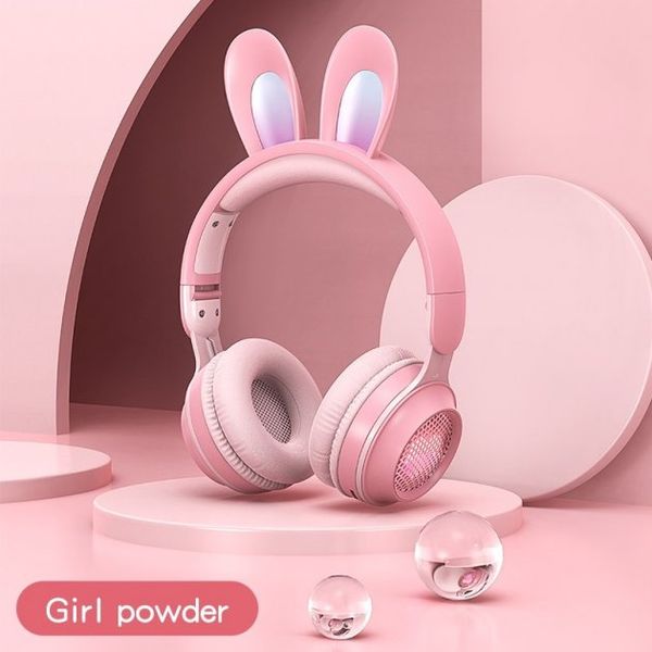 Беспроводные наушники Rabbit Ear KE-01 с LED подсветкой, радио, MicroSD, Mint green 524423 фото