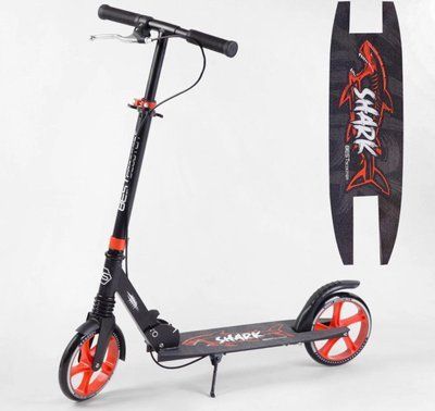 Самокат двухколесный Best Scooter 15250 SHARK черно-красный, с ручным тормозом 471455 фото