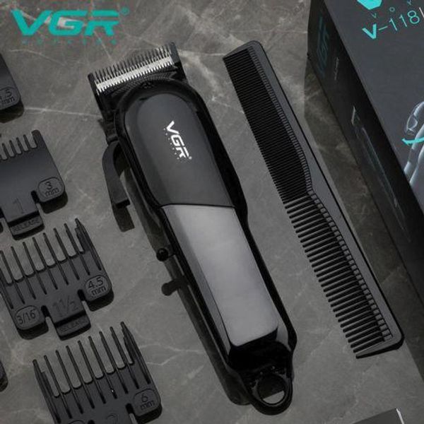 Професійна акумуляторна машинка VGR V-118 для стрижки волосся з LED-дисплеєм та 6 змінними насадками, Чорний 549733 фото