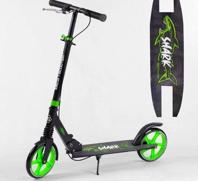 Самокат двухколесный Best Scooter 18104 SHARK, с ручным тормозом, черно-зеленый 471457 фото