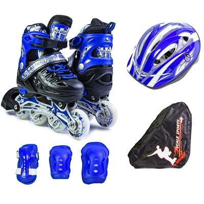 Комплект роликов с защитой и шлемом Scale Sports, размер 29-33, Синий, светящиеся колеса 2680 фото