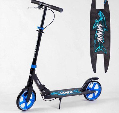 Самокат двухколесный Best Scooter 19015 SHARK с ручным тормозом, черно-синий 471458 фото