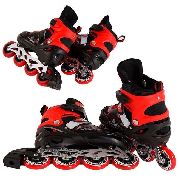 Роликовые раздвижные коньки Best Roller 65711-L, размер 38-42, черно-красные, светящиеся колеса 479763 фото