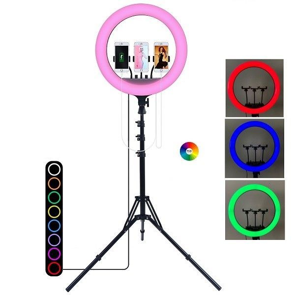 Комплект блогера Ringlight кільцева LED лампа MJ18 RGB 45 см зі штативом 2 м. та пульт для смартфона 416034 фото