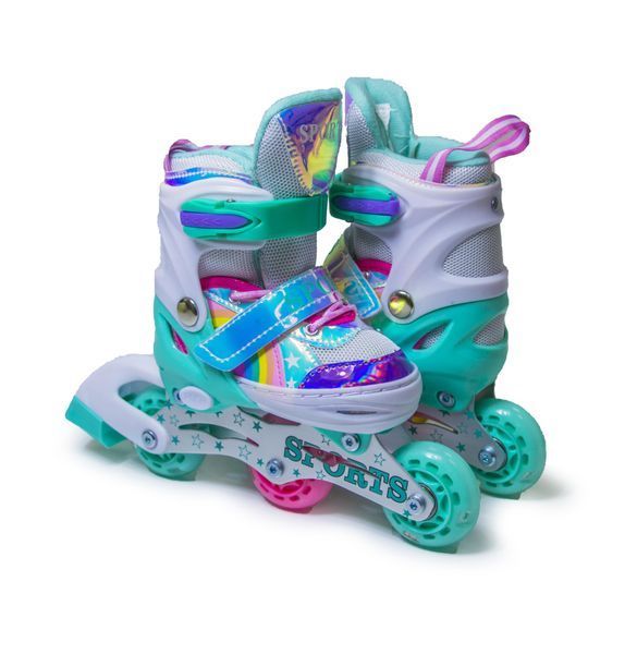 Детские роликовые коньки Scale Sports Радужные раздвижные 26-29 тиффани со светящимися колесами 637220 фото