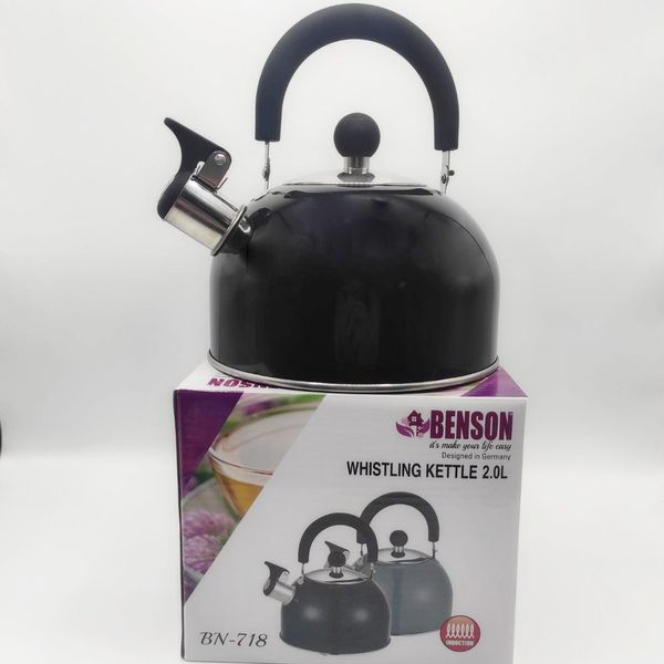 Чайник зі свистком Benson BN-718 з нержавіючої сталі 2 л Чорний 515494 фото