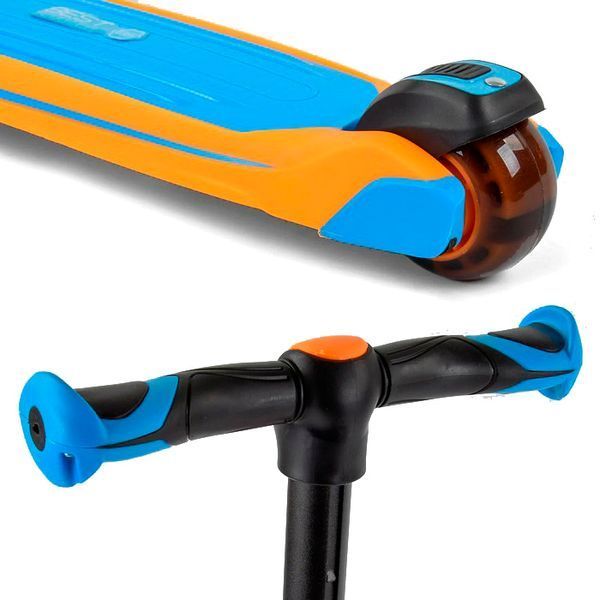Самокат триколісний BestScooter JS-10711 зі знімним сидінням, алюмінієвий кермо, колеса зі світлом, Оранжево-Блакитний 491691 фото