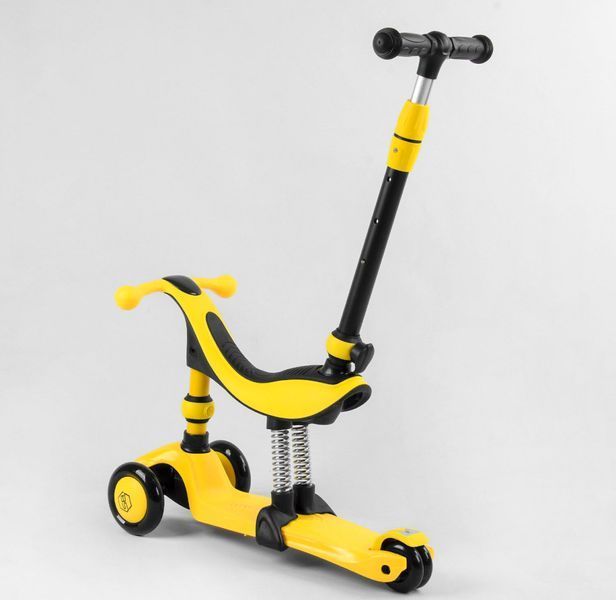 Самокат триколісний 3 в 1 Best Scooter BS-38804 зі світлом, сидінням та батьківською ручкою, Жовтий 468948 фото