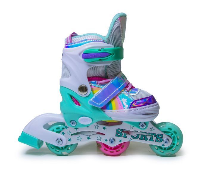 Детские роликовые коньки Scale Sports Радужные раздвижные 26-29 тиффани со светящимися колесами 637220 фото