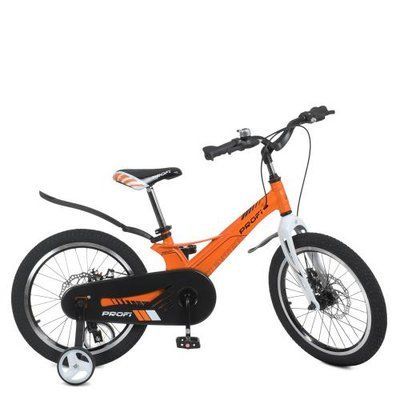 Детский велосипед PROF1 LMG16235-1 16" дюймов, магниевая рама, страховочные колеса, звонок на руле, оранжевый 507617 фото