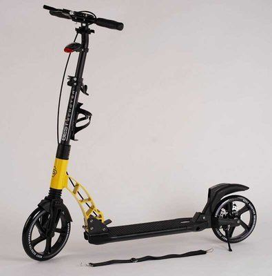 Самокат двухколесный складной Best Scooter D-20477, дисковый тормоз, фара, Черно-желтый 480176 фото
