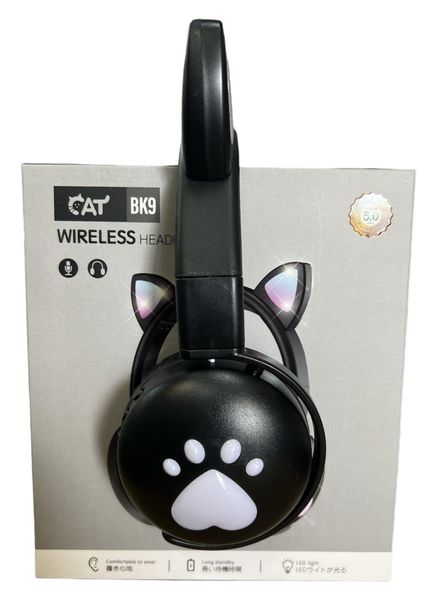 Беспроводные наушники с кошачьими ушками Cat BK9 Bluetooth, Черный 530667 фото