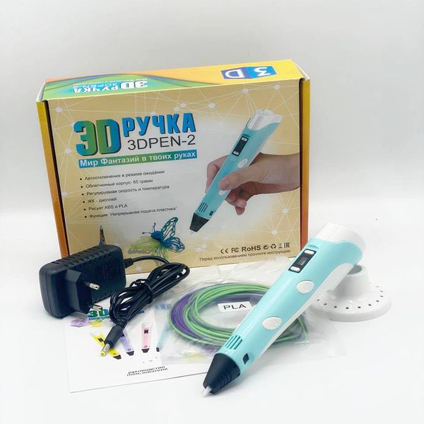 3D ручка для рисования c LCD дисплеем и набором эко пластика 3DPen-2 Blue 198234 фото