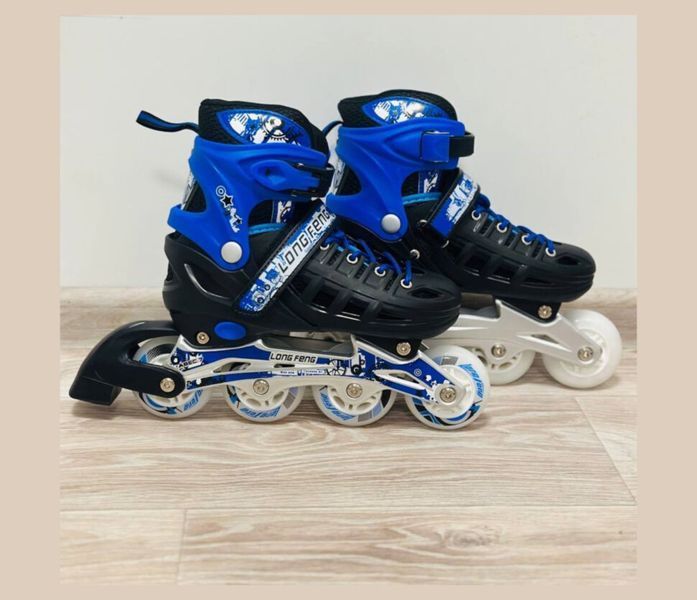 Комплект ролики-коньки 2 в 1 с защитой и шлемом Scale Sports, Синий, размер 34-37, светящиеся колеса 554674 фото