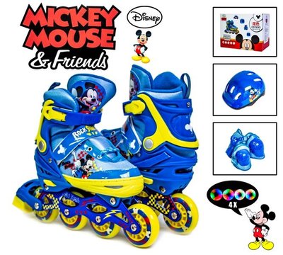 Комплект роликов с защитой Disney Mickey Mouse, размер 34-37, светящиеся колеса 6501 фото