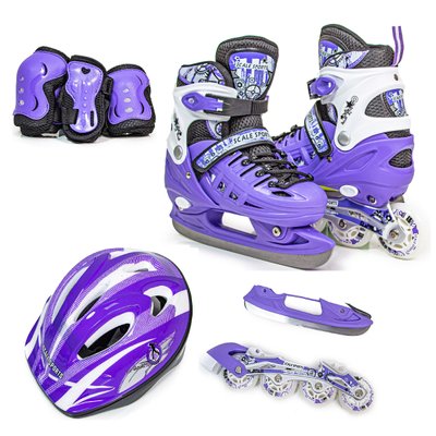 Комплект ролики-коньки 2 в 1 Scale Sport, Фиолетовый, размер 29-33, светящиеся колеса 469215 фото