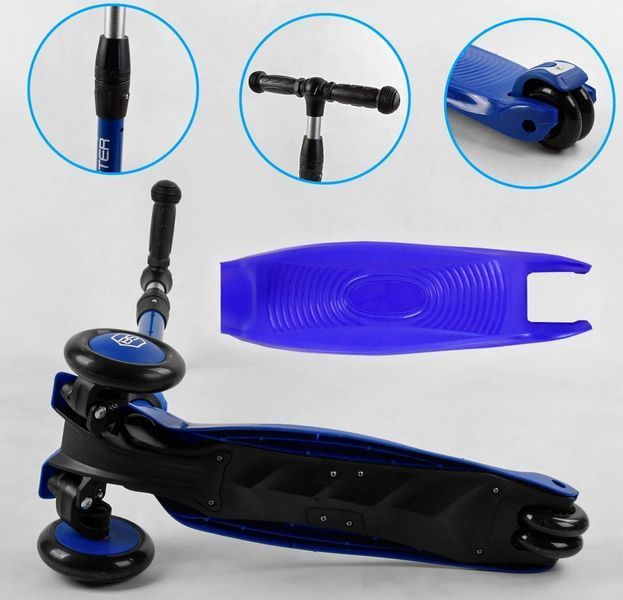 Самокат-беговел 3 в 1 трехколесный Best Scooter BS-27018, синий, светящиеся колеса, сидение, амортизаторы, родительская ручка 468711 фото