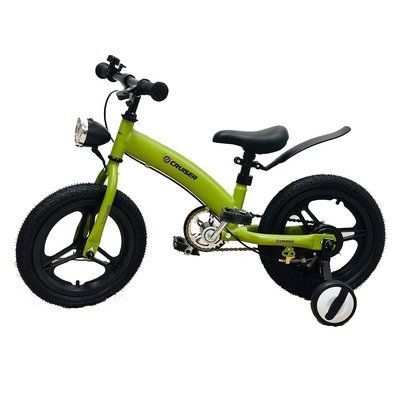 Детский велосипед Crussier SWITCH BIKE 14" дюймов, карбоновая рама, съемные страховочные колеса, дисковые тормоза, зеленый 575744 фото